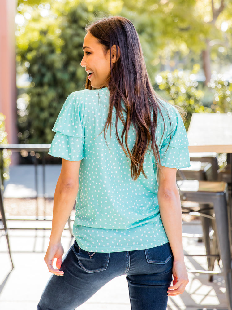 May Ruffle Top - Mint Dot