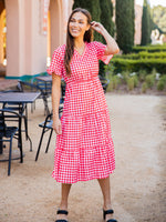Tiered Gingham Dress - Red