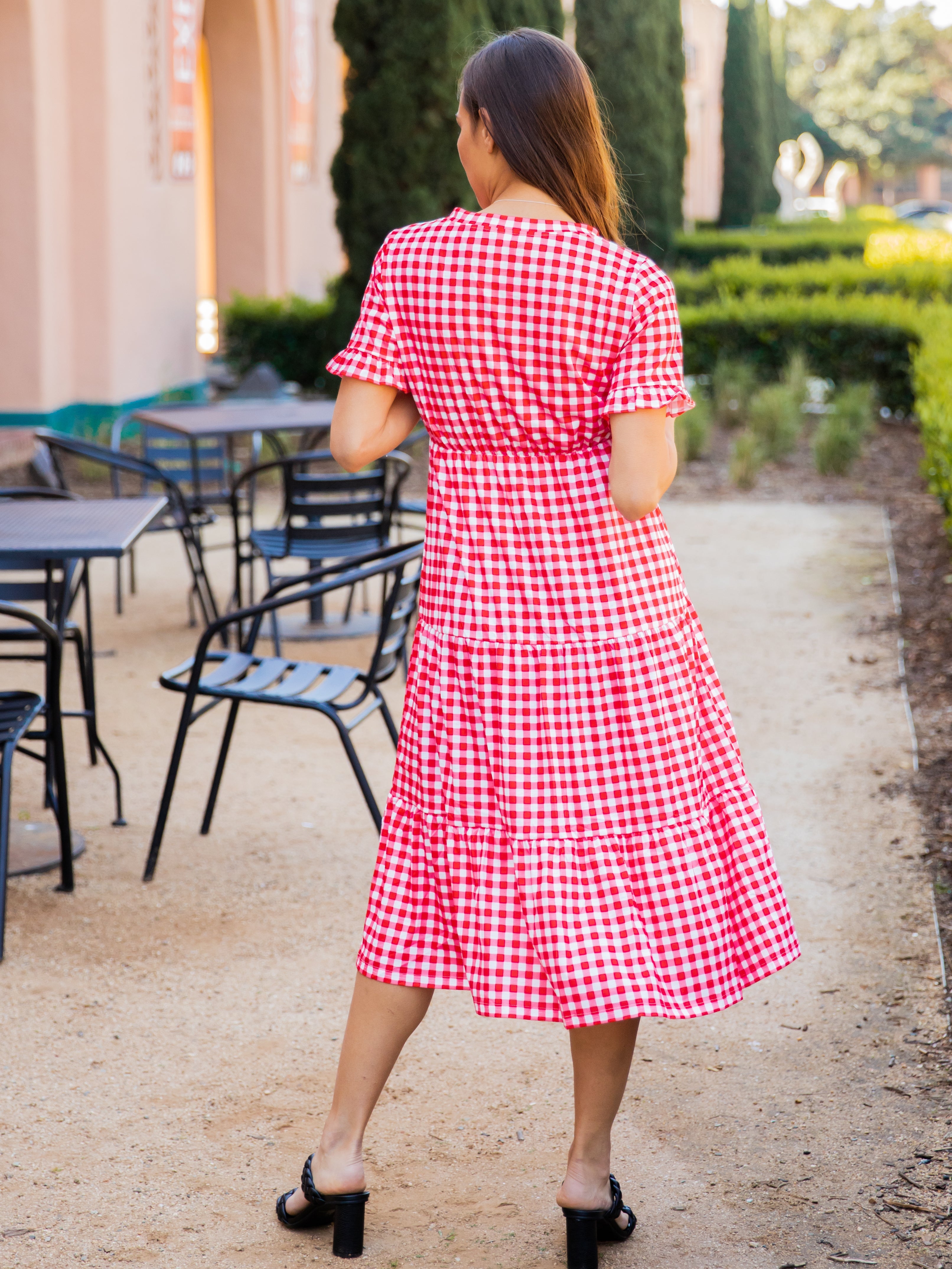 Red Tiered Gingham Dress - Versatile and Chic Fashion Statement