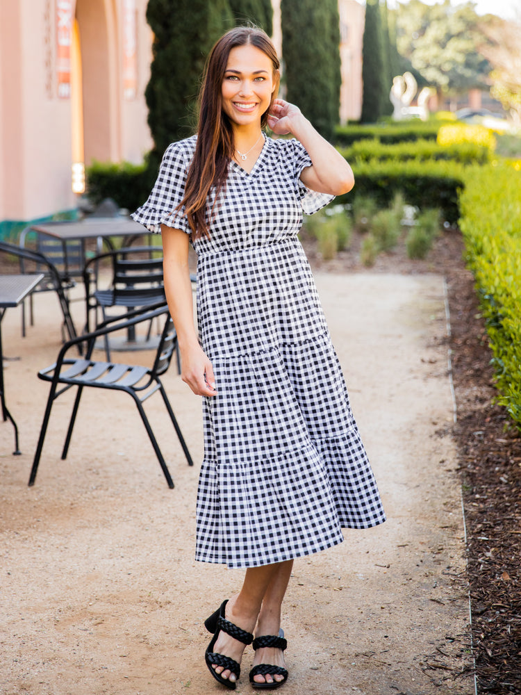 Tiered Gingham Dress - Black