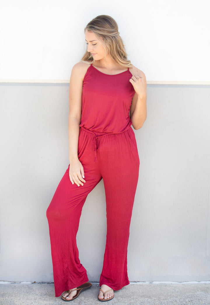 Everday Tank Jumpsuit - Cranberry - Tickled Teal LLC