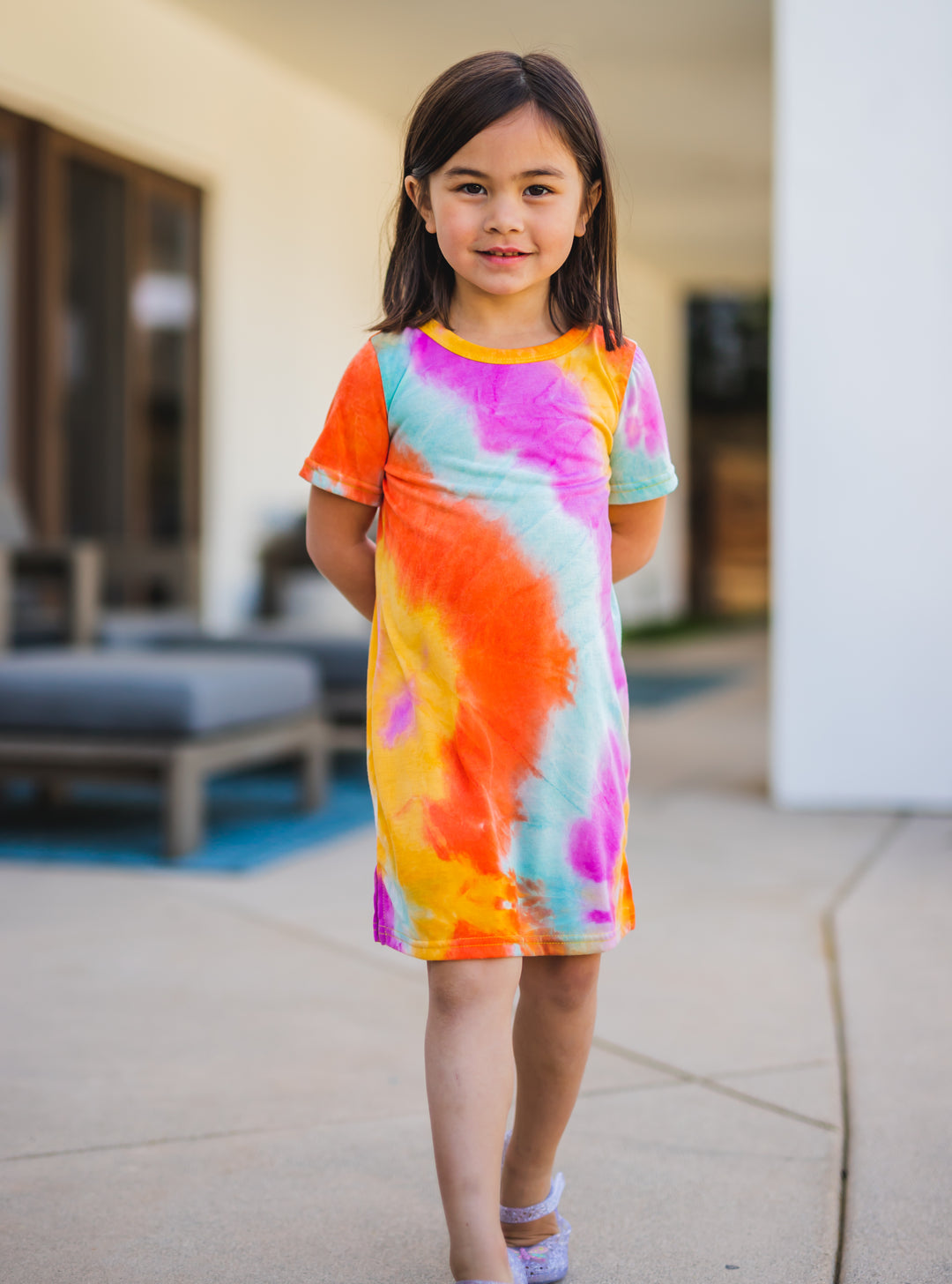 Girls t-shirt Dress - Teal/Purple/Red Tie Dye