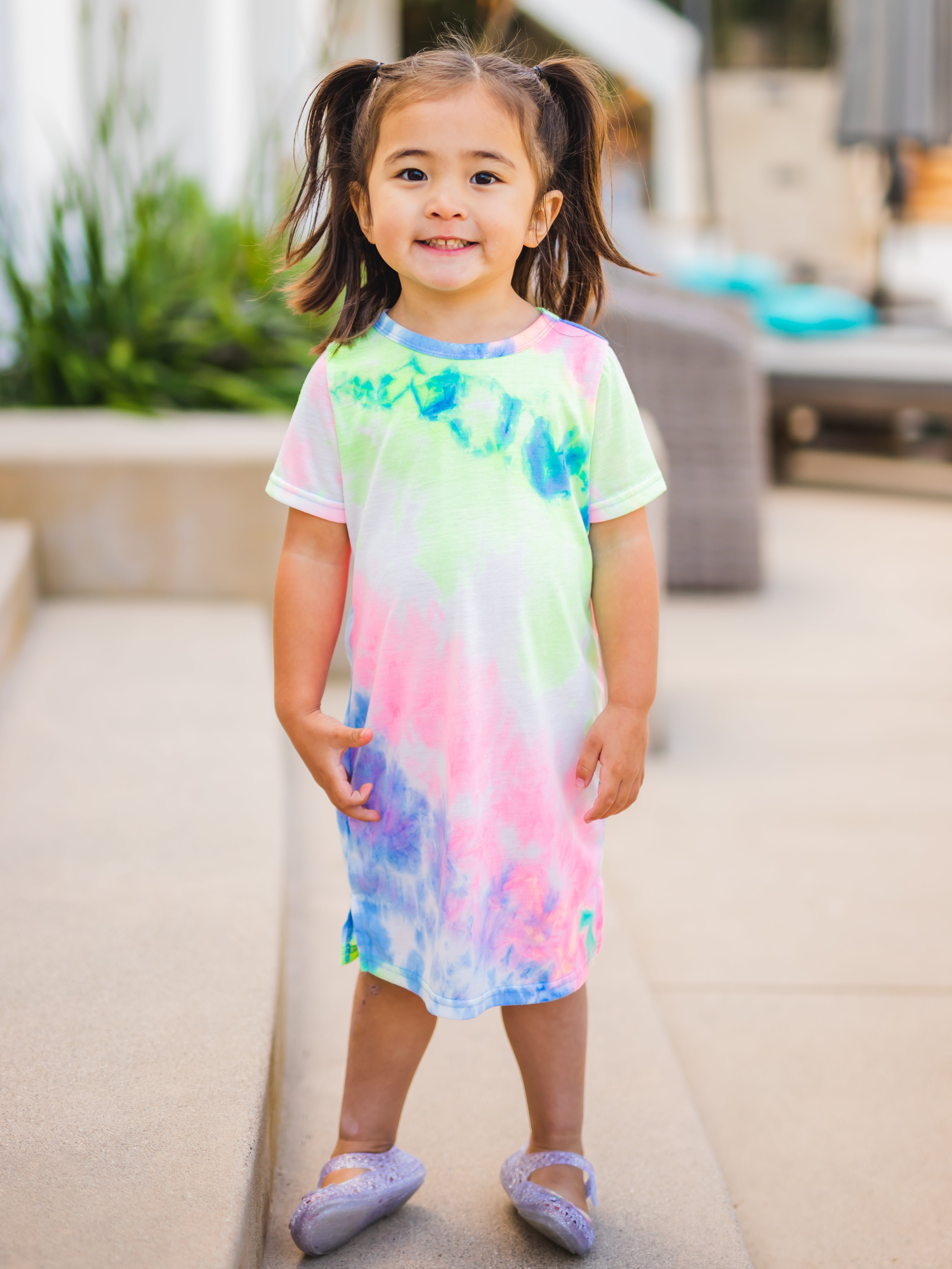 Girls t-shirt Dress - Neon Rainbow Tie Dye