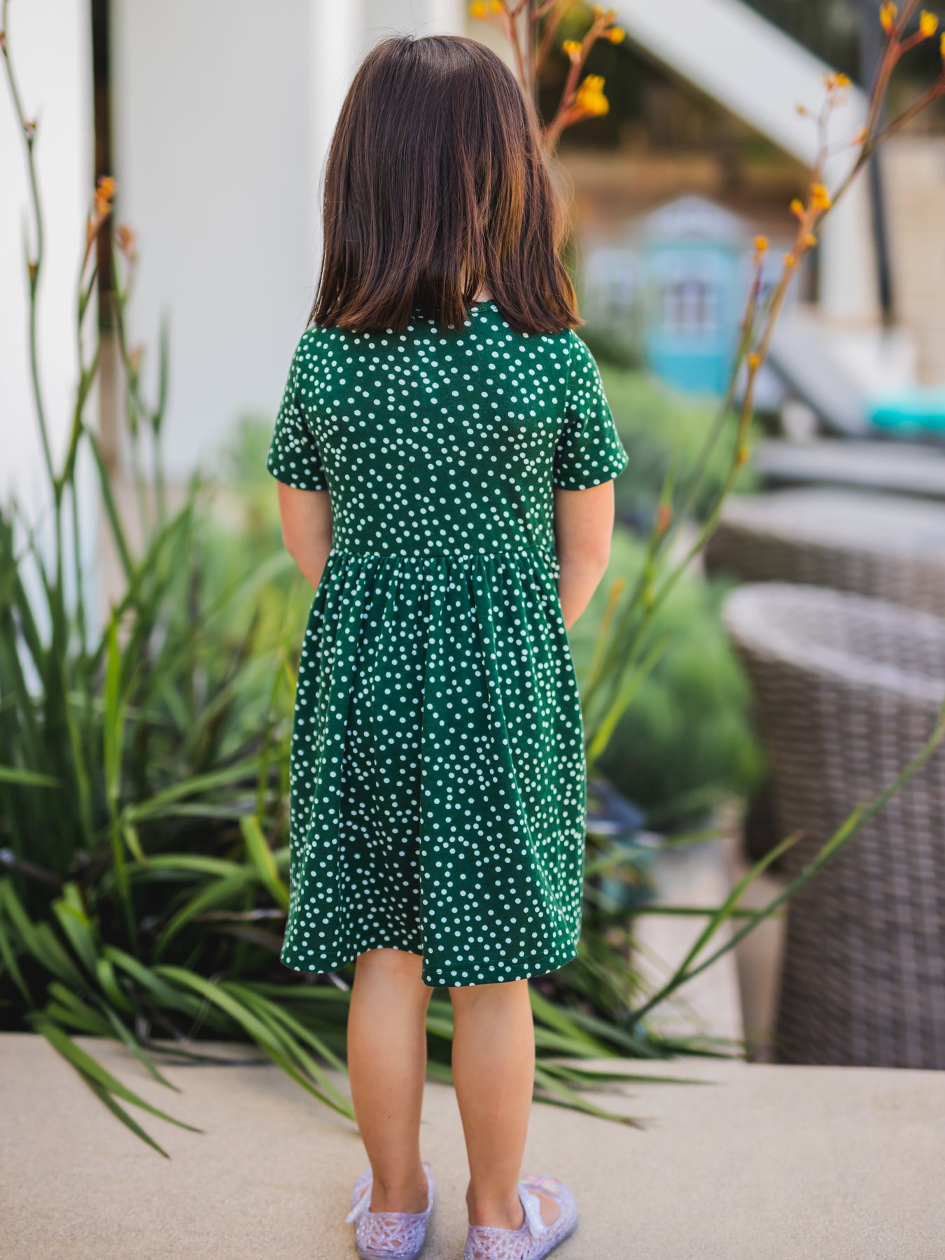 Green Dot Pocket Little Girls Dress LARGE