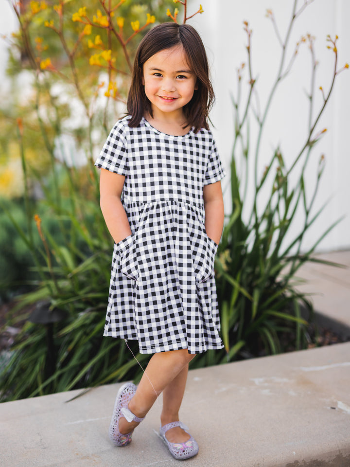 Girls Gingham Dress - Black