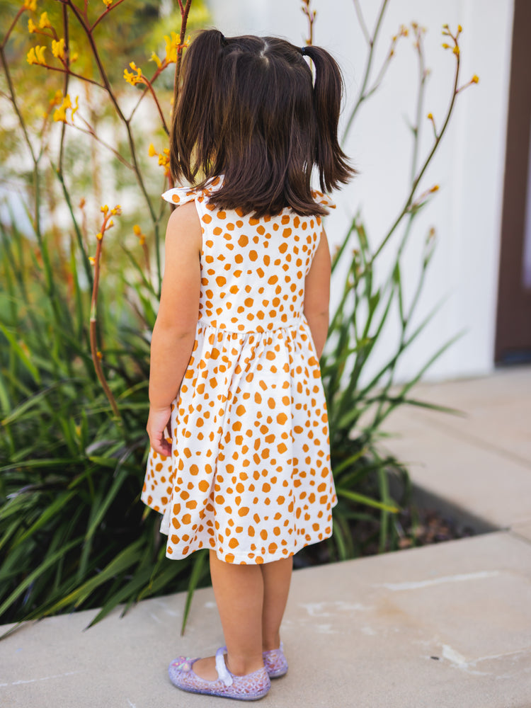 Girls -  Knotted Shoulder Tank Dress - Orange White Dot