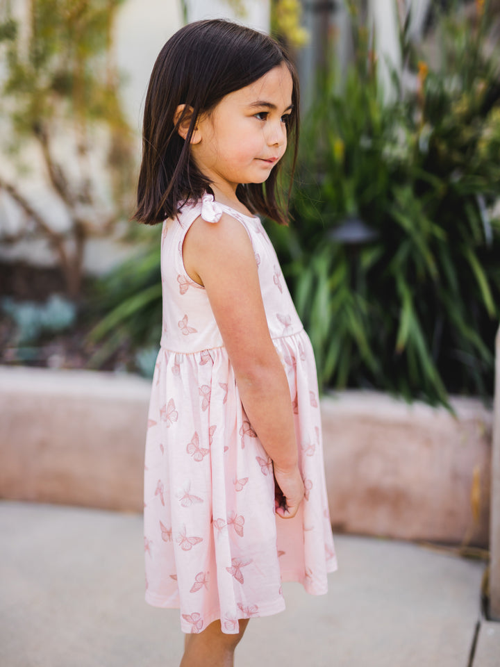 Girls -  Knotted Shoulder Tank Dress - Pink Butterfly
