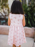 Girls -  Knotted Shoulder Tank Dress - Pink Butterfly
