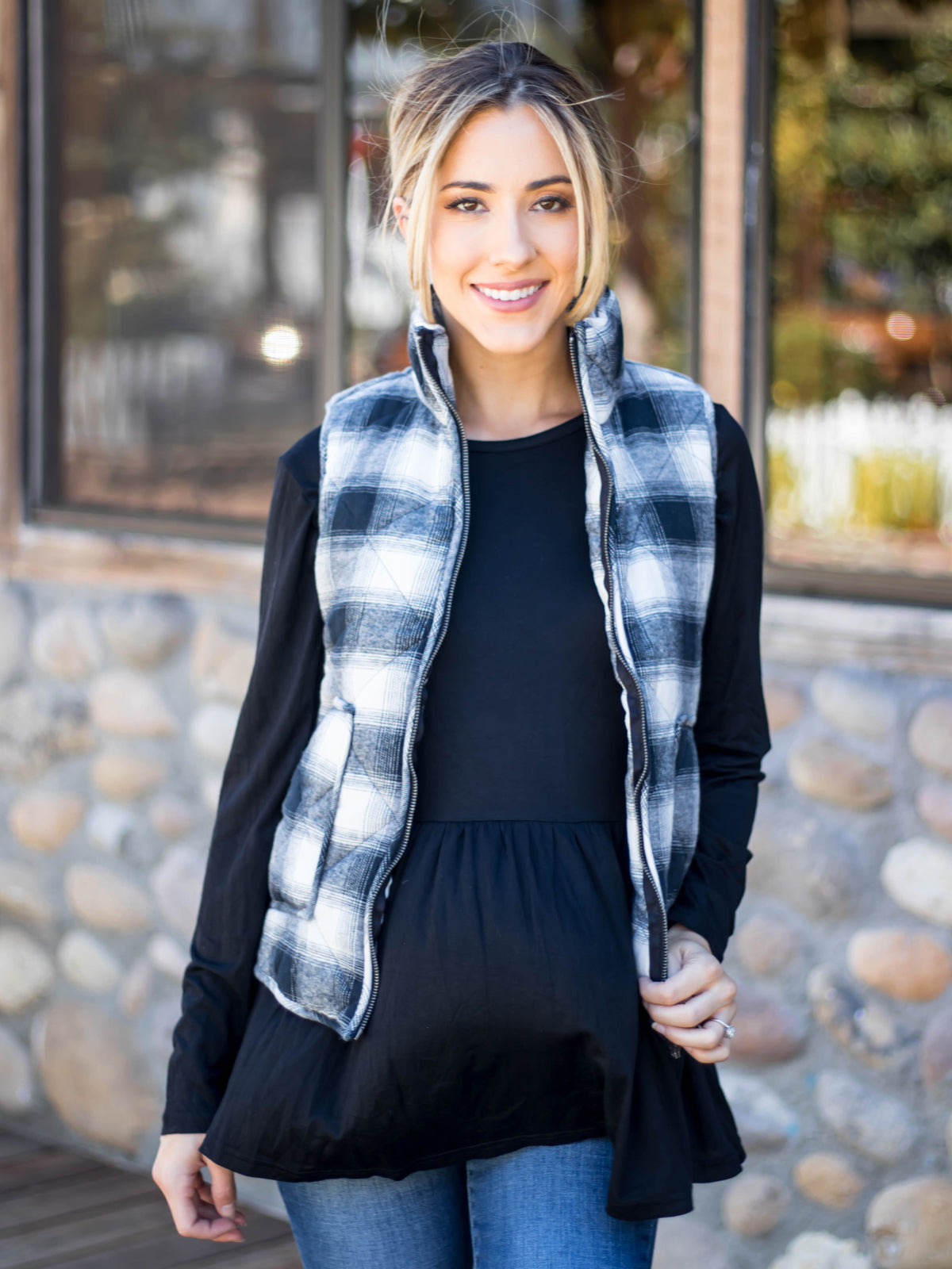 Tartan puffer cheap vest