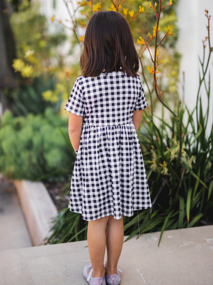 Girls Gingham Dress - Black