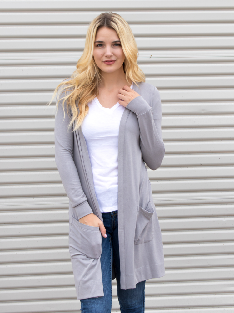 Long Pocket Cardigan - Gray