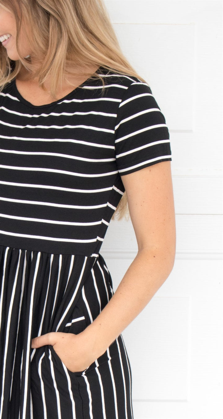Striped Midi Dress - Black - Tickled Teal LLC