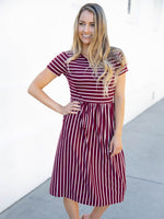 Striped Midi Dress - Burgundy
