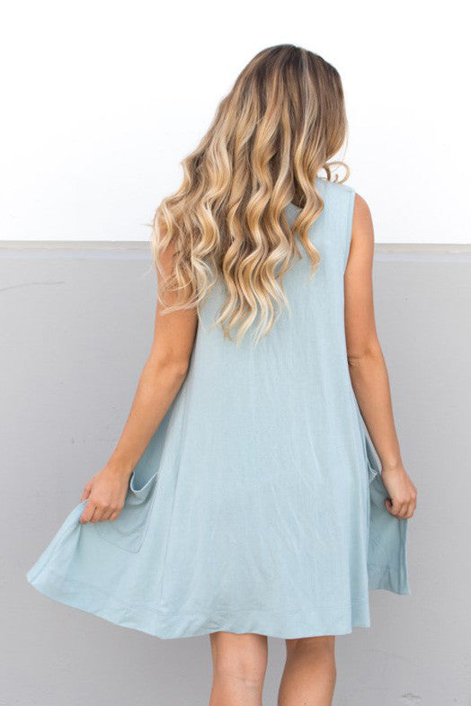 Sleeveless Pocket Cardigan - Slate Blue - Tickled Teal LLC