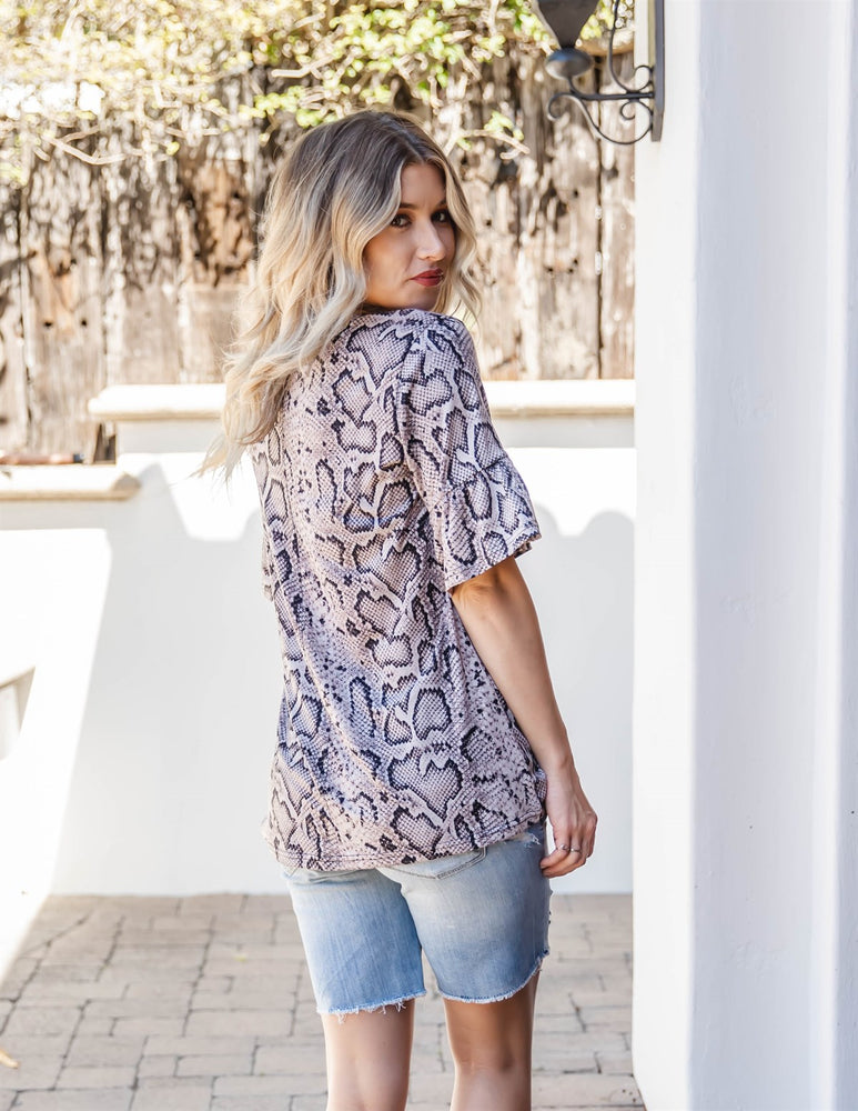 Python Flare Sleeve Top - Taupe