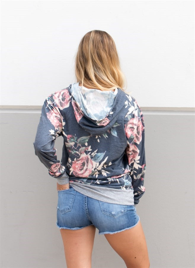 Floral Light Weight Pocket Hoodie