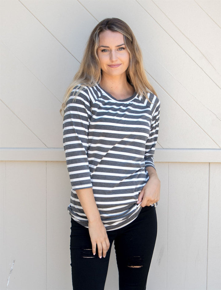 Striped Sydney Tunic | S-3X  - Charcoal - Tickled Teal LLC