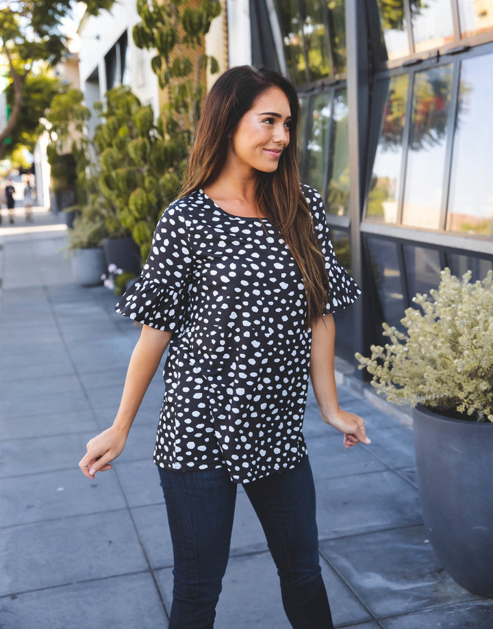 Patterned Flare Sleeve Brooklyn Top