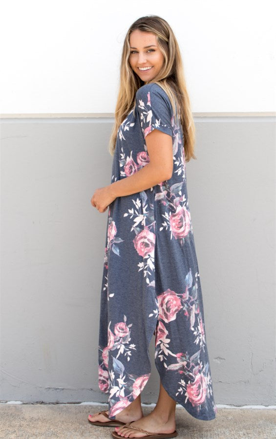 Vintage Floral Relaxed Maxi Charcoal - Tickled Teal LLC