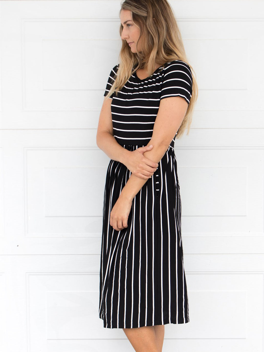 Striped Midi Dress - Black