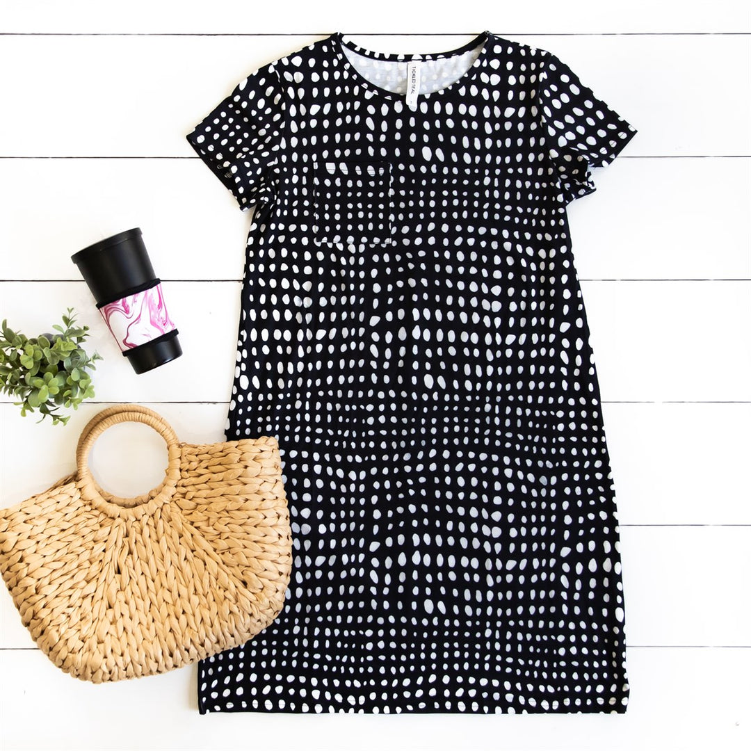 Dot Pattern Tee Dress - Black