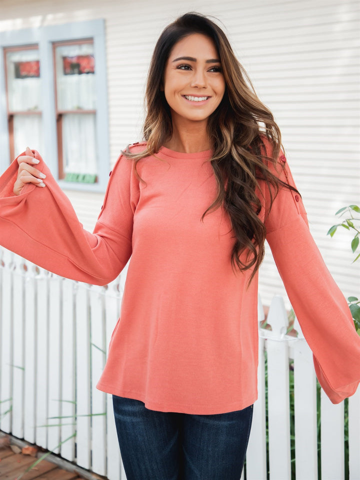 Bell Sleeve Button Detail Perry Top