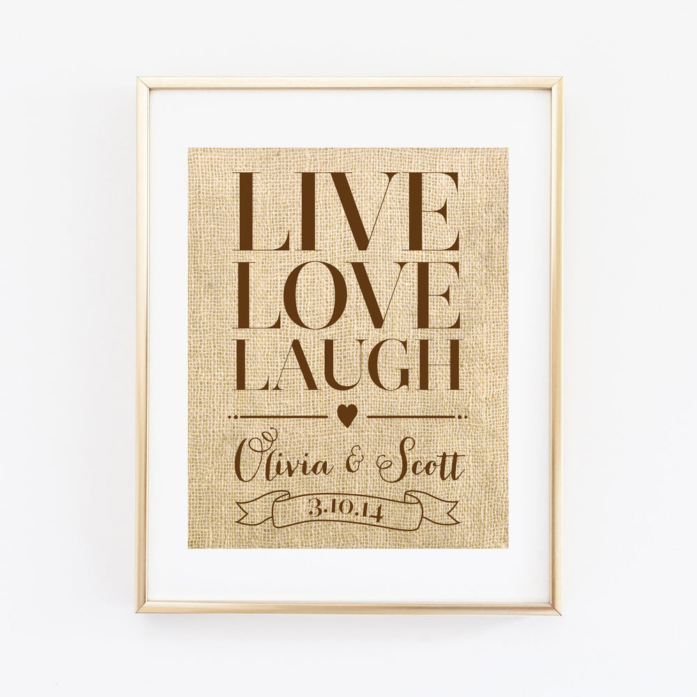 Custom Burlap LIVE LOVE LAUGH Wedding Print