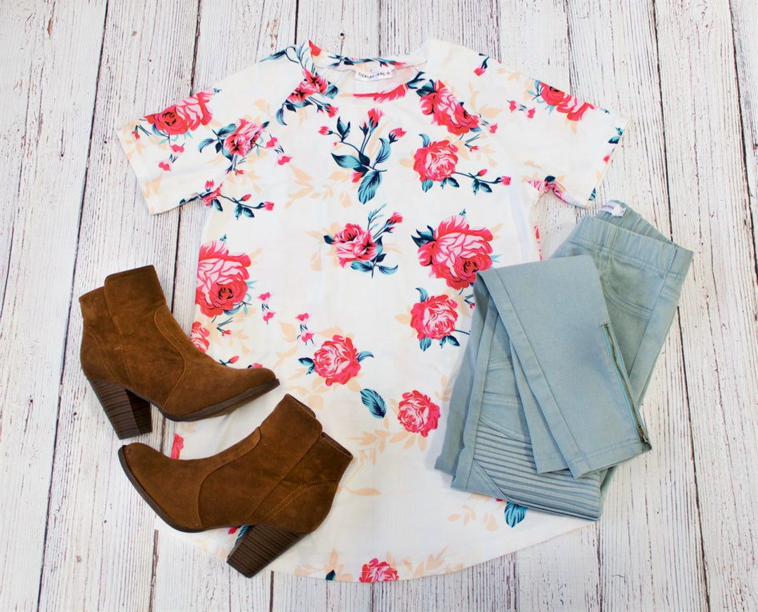 Floral Tunic Tee - Tickled Teal LLC