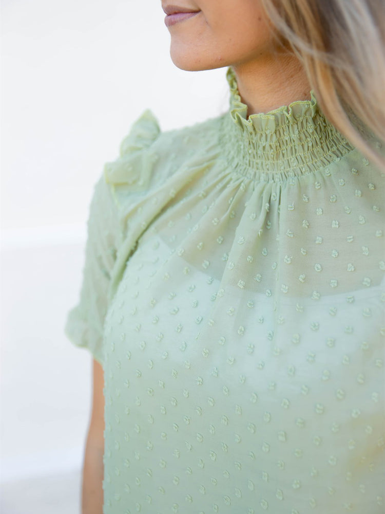 Swiss Dot Fawn Top - Green