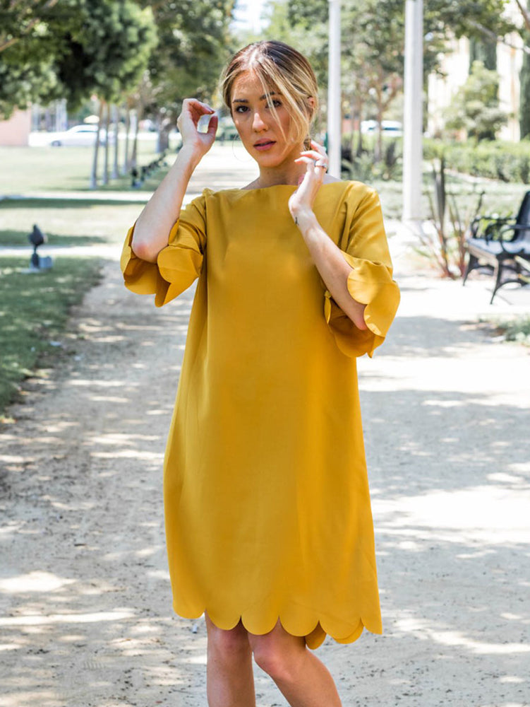 Haylie Scallop Dress - Mustard
