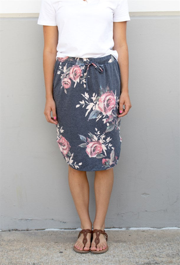 Floral Weekend Skirt - Charcoal - Tickled Teal LLC