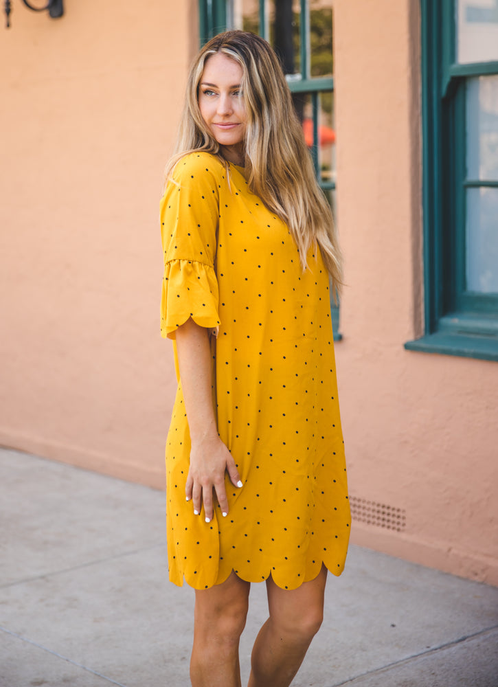 Polka Dot Haylie Scallop Dress - Yellow