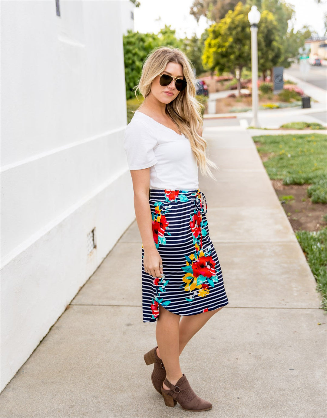 Large Floral & Stripe Jordan Weekend Skirt