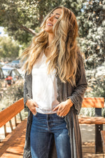 3/4 Sleeve Lace Trim Cardigan - Charcoal - Tickled Teal LLC