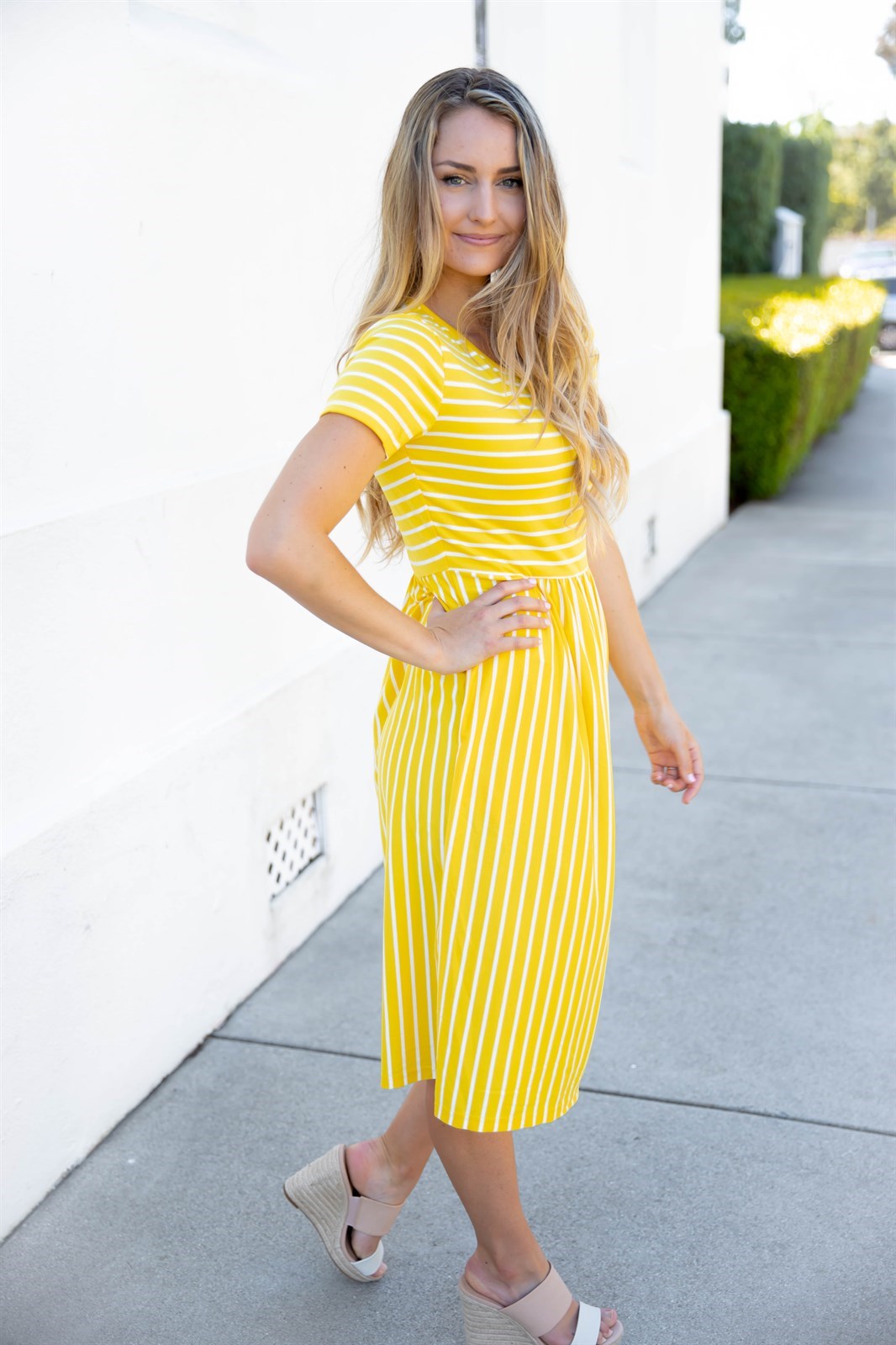 Striped Midi Dress - Yellow