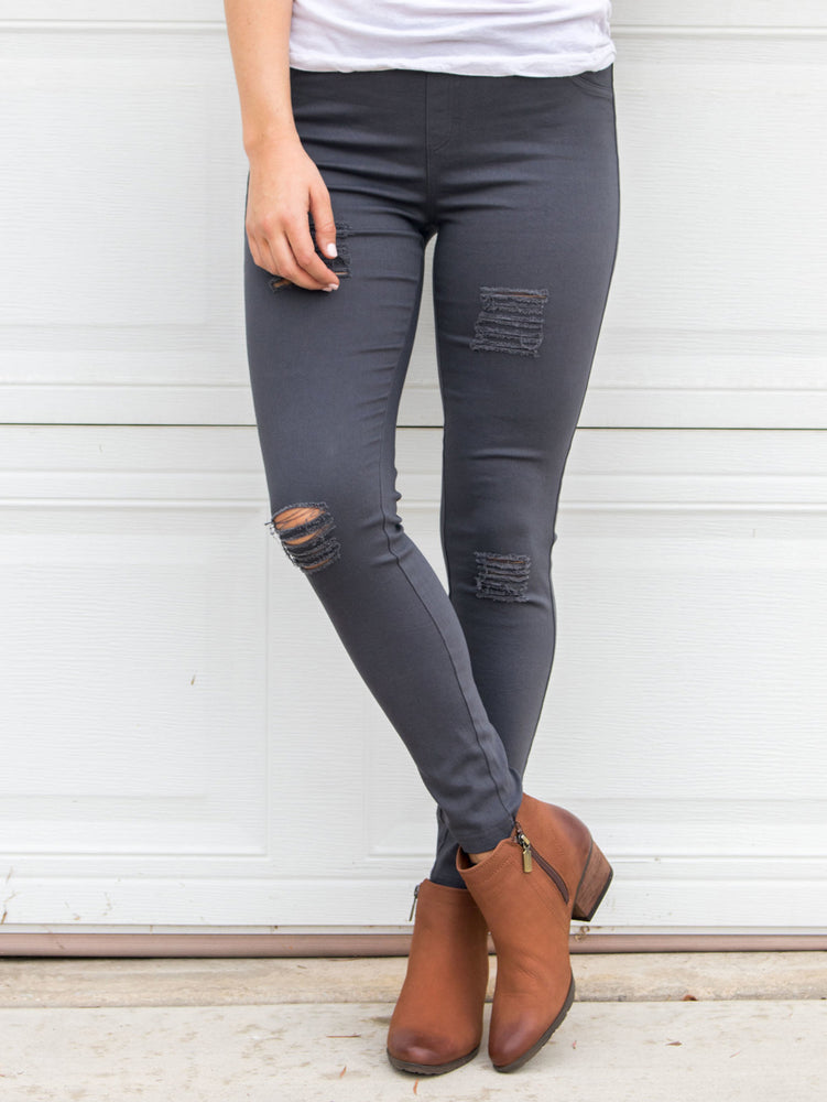 Distressed Jeggings - Charcoal