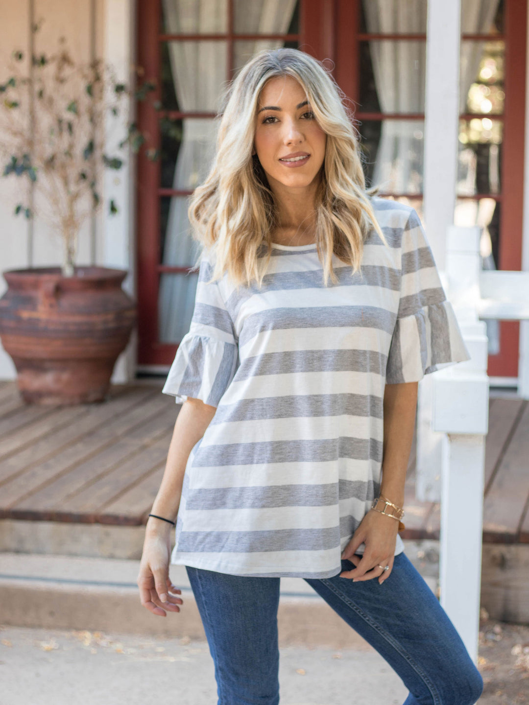 Thick Stripe Flare Sleeve Kamy Top