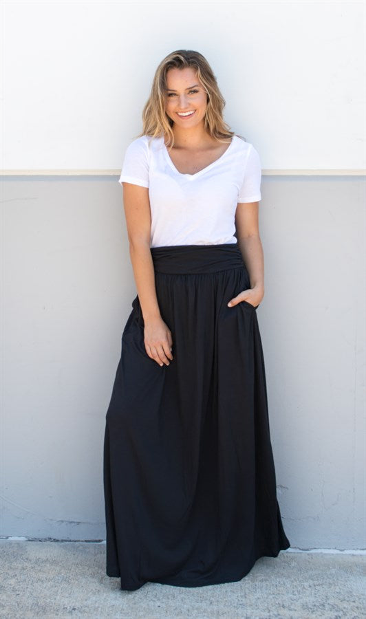 Pocket Maxi Skirt - Black - Tickled Teal LLC
