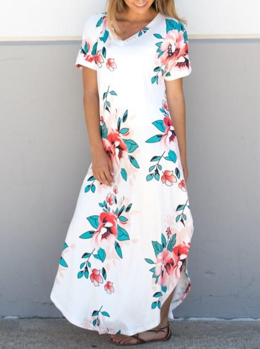 Large Floral Relaxed Maxi Dress - White