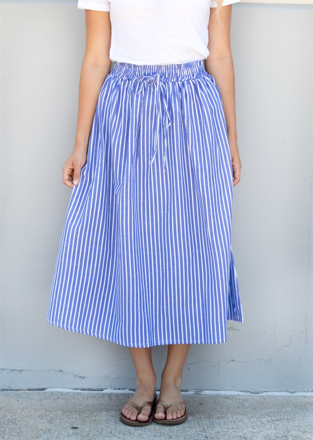 Pin Stripe Midi Skirt - Blue - Tickled Teal LLC