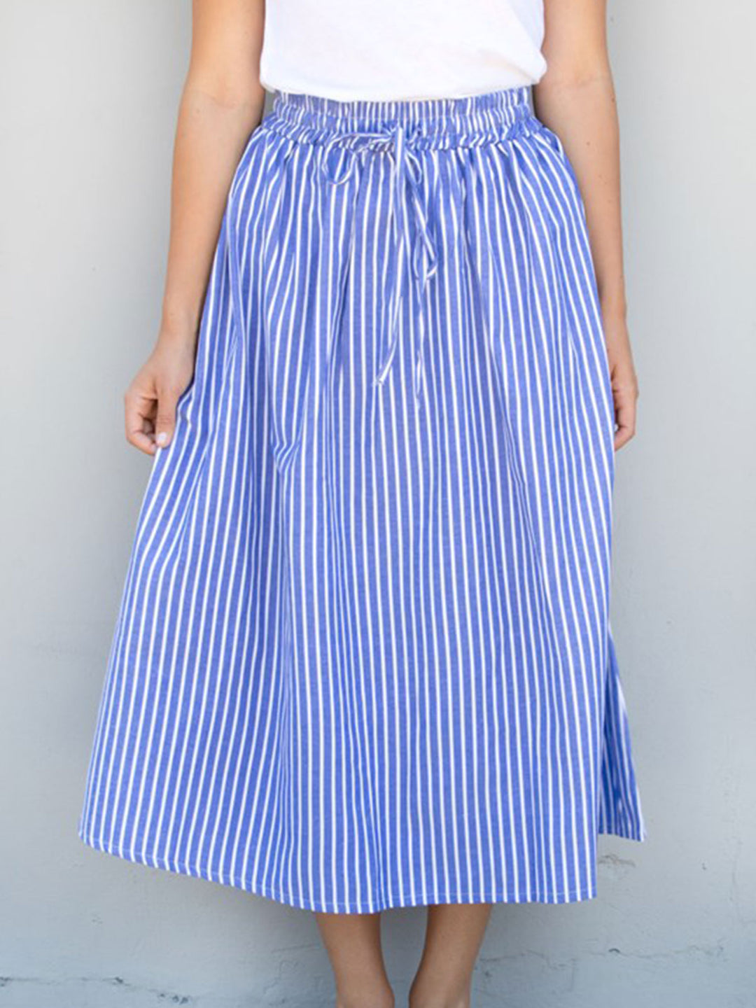 Pin Stripe Midi Skirt - Blue