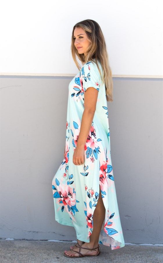 Large Floral Relaxed Maxi Dress - Mint