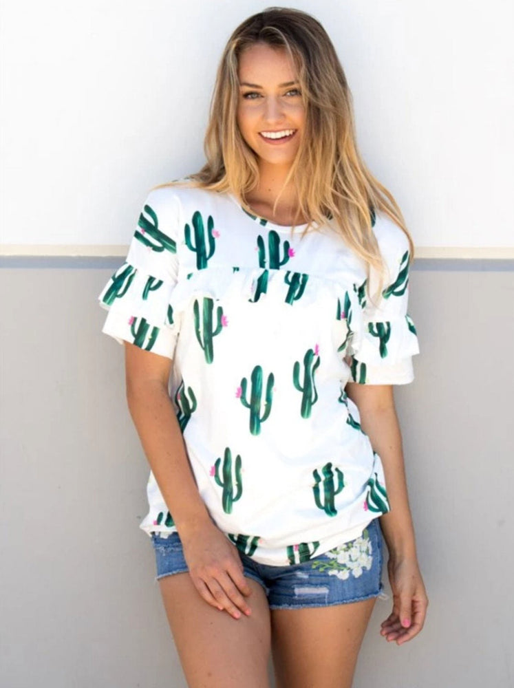 Cactus Ruffle Detail Top