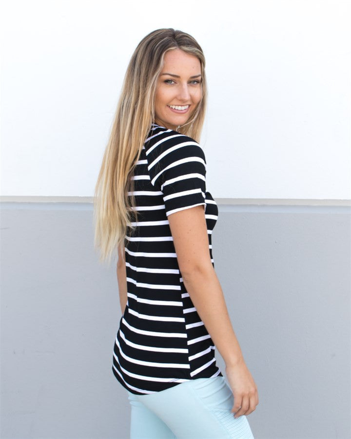 Short Sleeve Stripe Tunic - Black - Tickled Teal LLC
