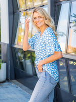 Olly Flare Sleeve Top - Blue Daisy