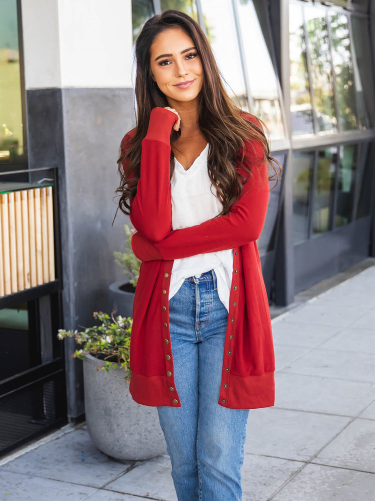 Solid Cleo Cardigan - Red