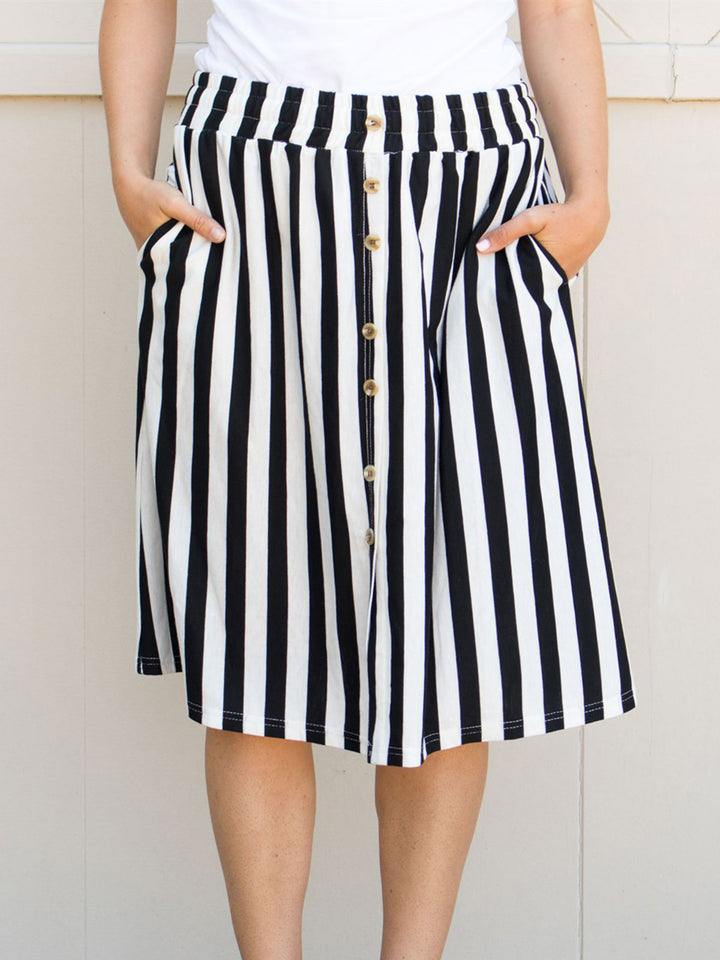 Button Detail Striped Charlotte Skirt