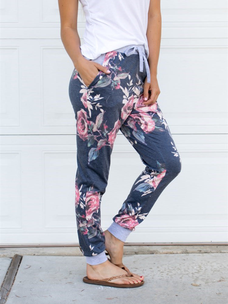 Floral Jogger Pants - Charcoal