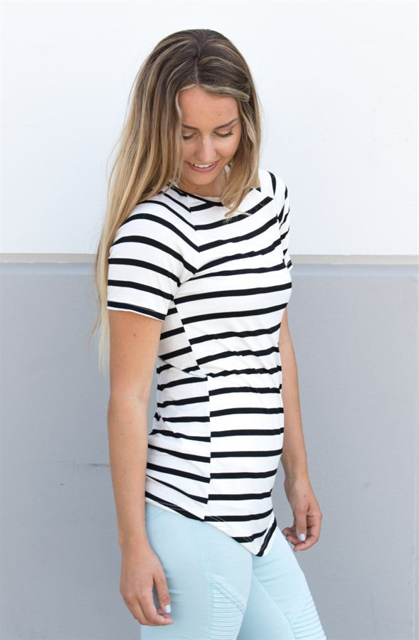 Short Sleeve Stripe Tunic - White - Tickled Teal LLC