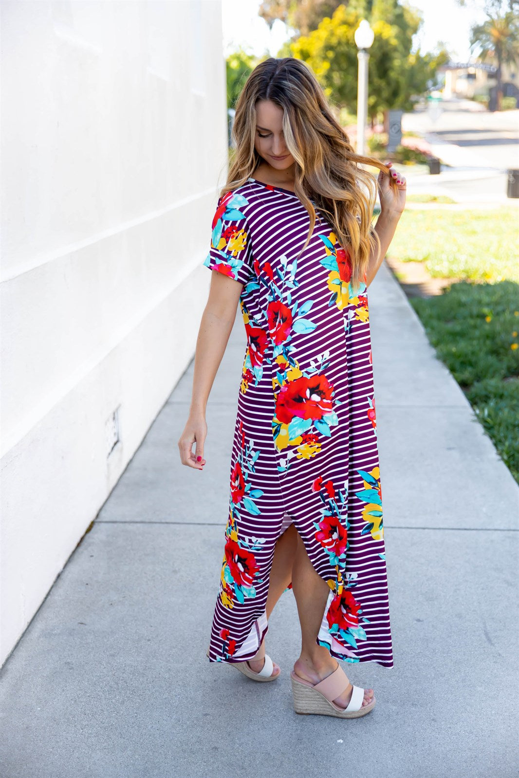 Striped Floral Relaxed Maxi Dress